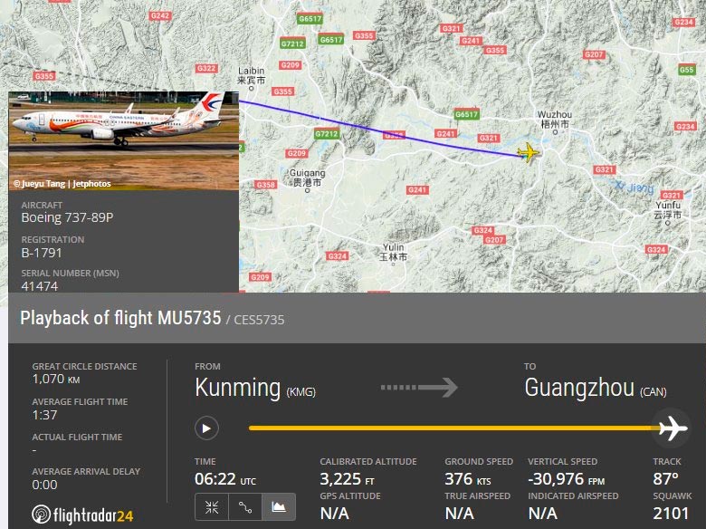 На півдні Китаю розбився пасажирський Boeing 737-89P: на борту було 132 особи